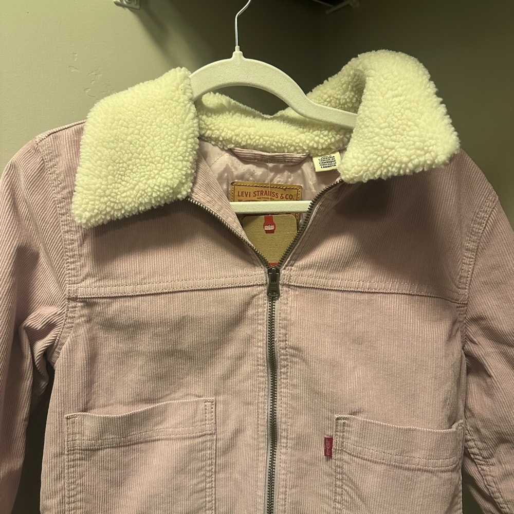 Levi's Light Pink Corduroy Jacket with Cream Sherpa Collar